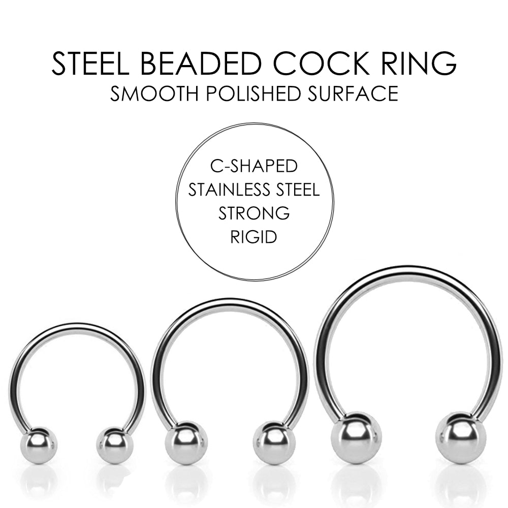 Stainless Steel Beaded C-Shaped Penis Ring - FRISKY BUSINESS SG