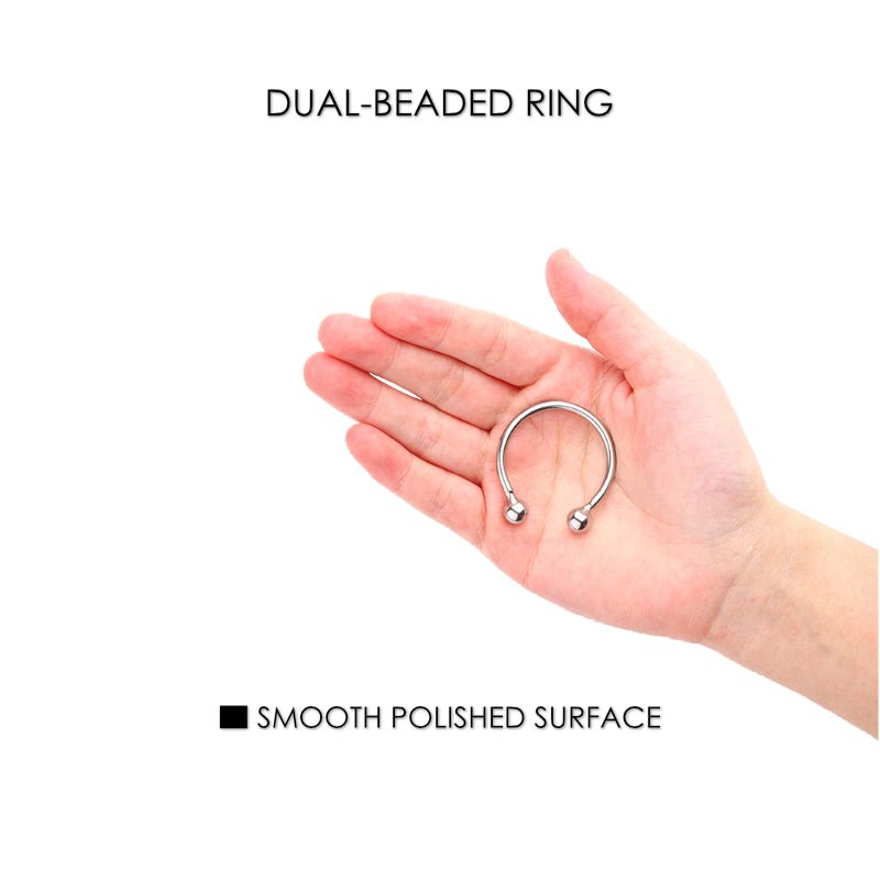 Stainless Steel Beaded C-Shaped Penis Ring - FRISKY BUSINESS SG